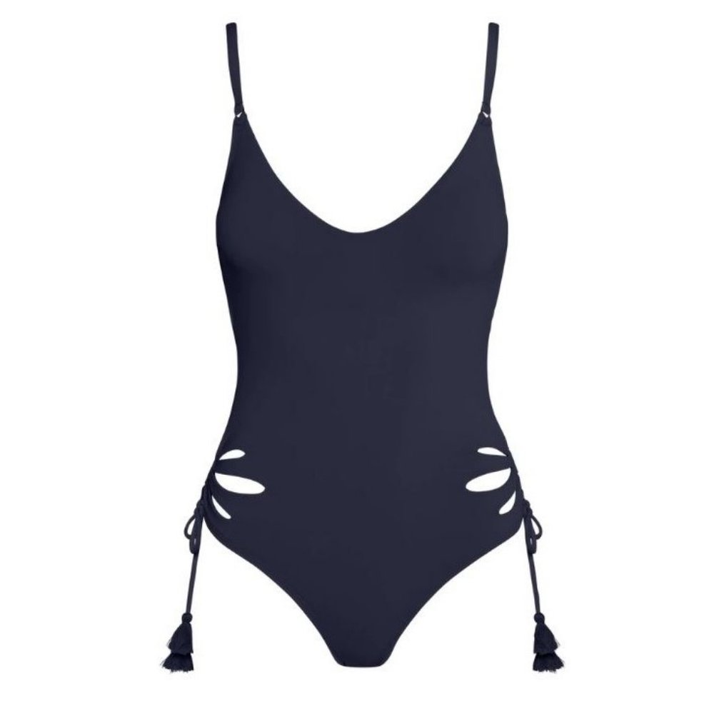 NWOT Robin Piccone Ava Petal Cutout One-Piece Swimsuit 201713 Navy Blue 14